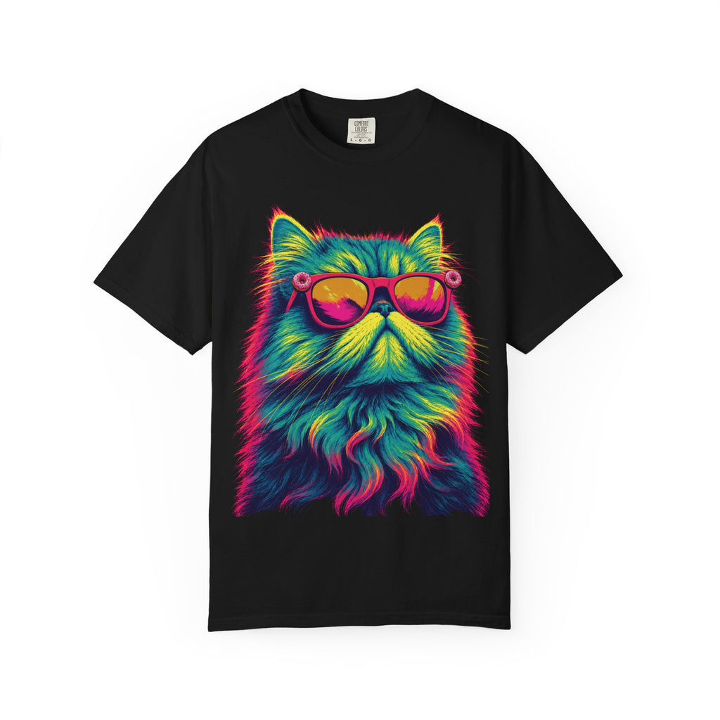 Cool Neon Cat T-Shirt — Colorful Sunglasses Kitten Graphic Tee