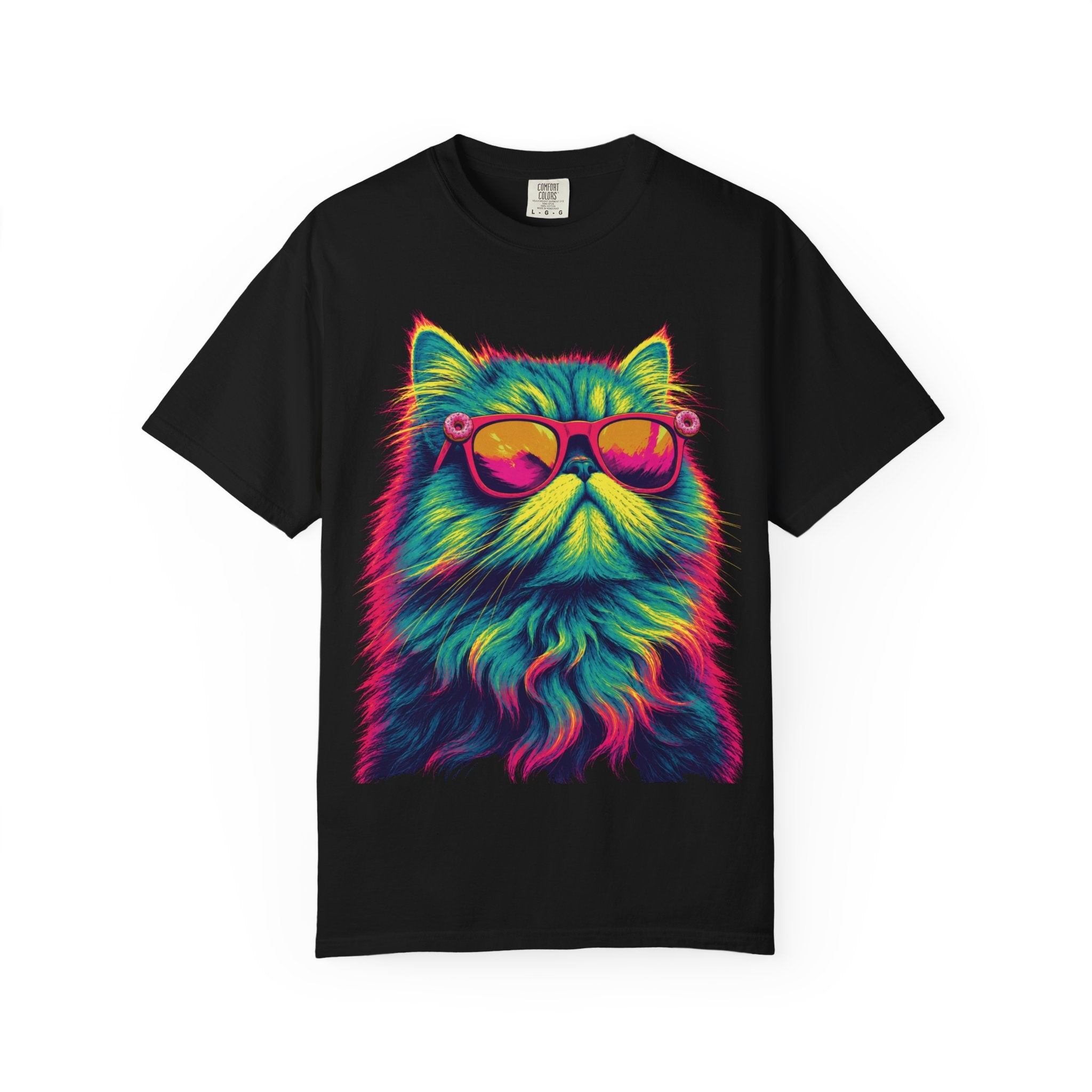 Cool Neon Cat T-Shirt — Colorful Sunglasses Kitten Graphic Tee