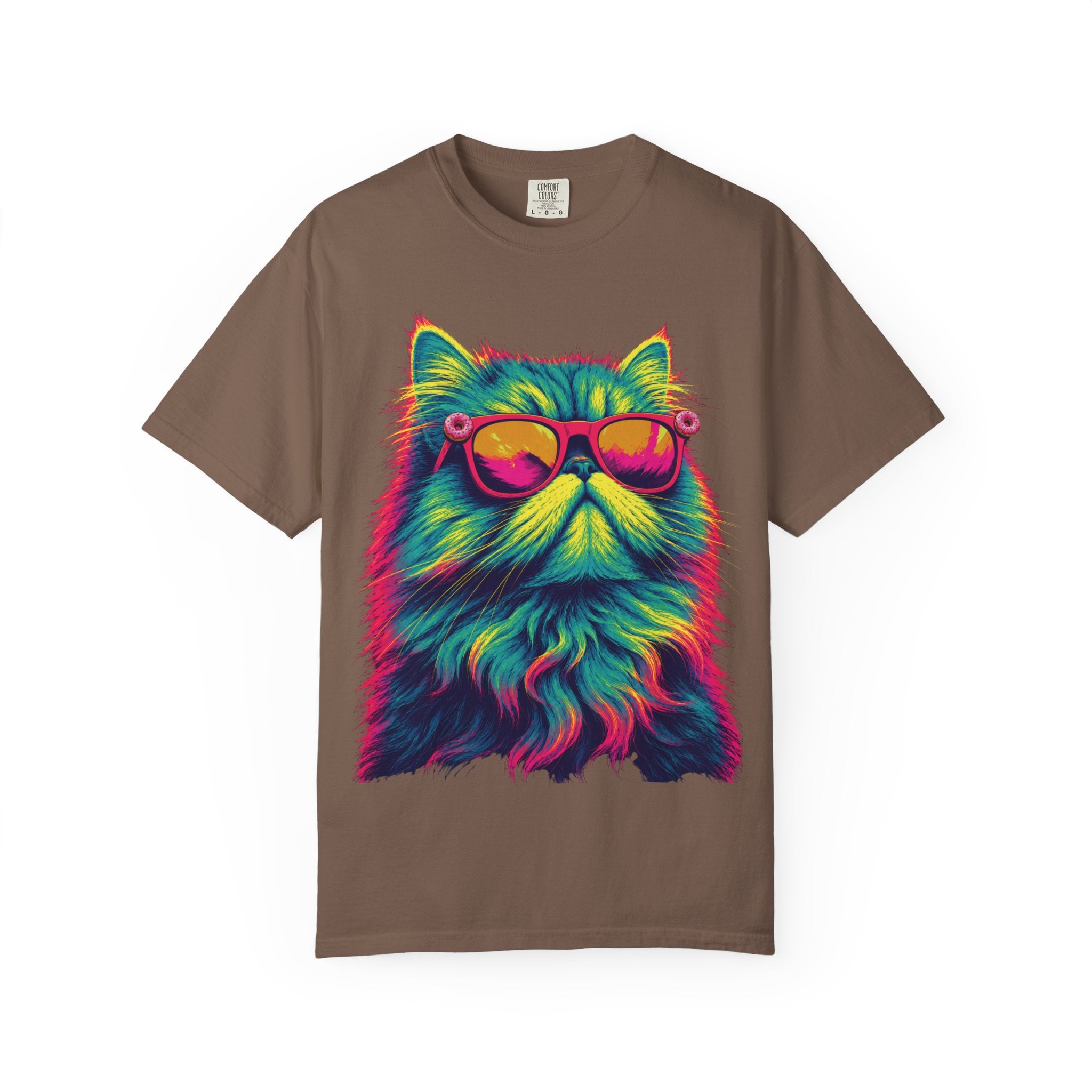 Cool Neon Cat T-Shirt — Colorful Sunglasses Kitten Graphic Tee
