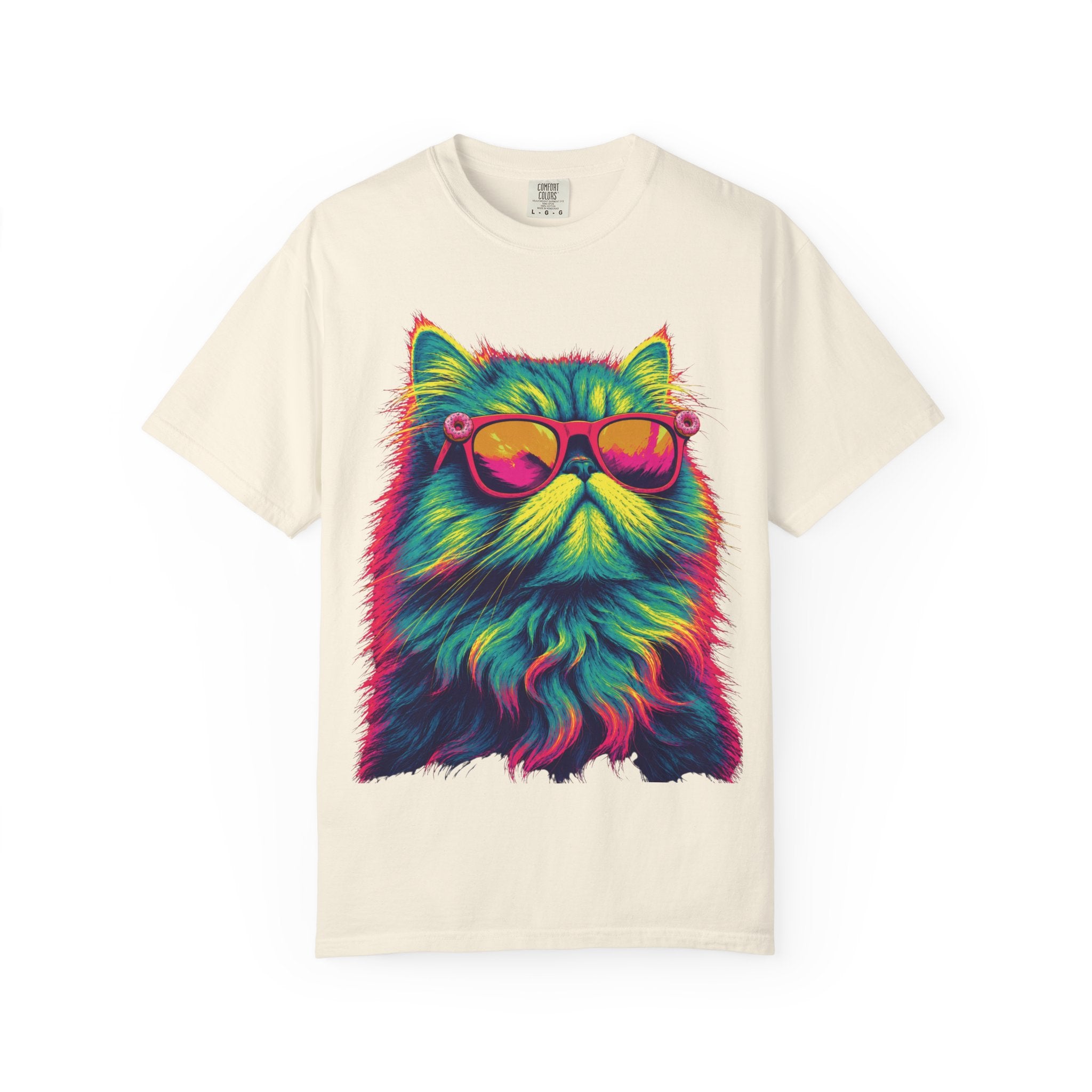 Cool Neon Cat T-Shirt — Colorful Sunglasses Kitten Graphic Tee