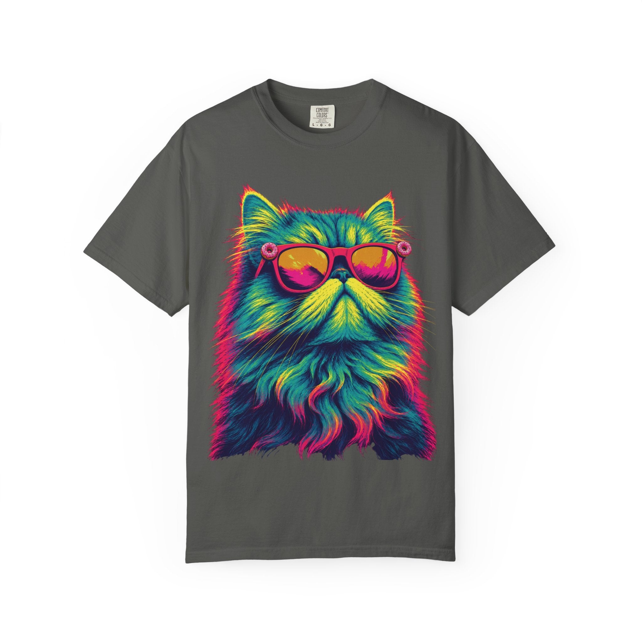 Cool Neon Cat T-Shirt — Colorful Sunglasses Kitten Graphic Tee