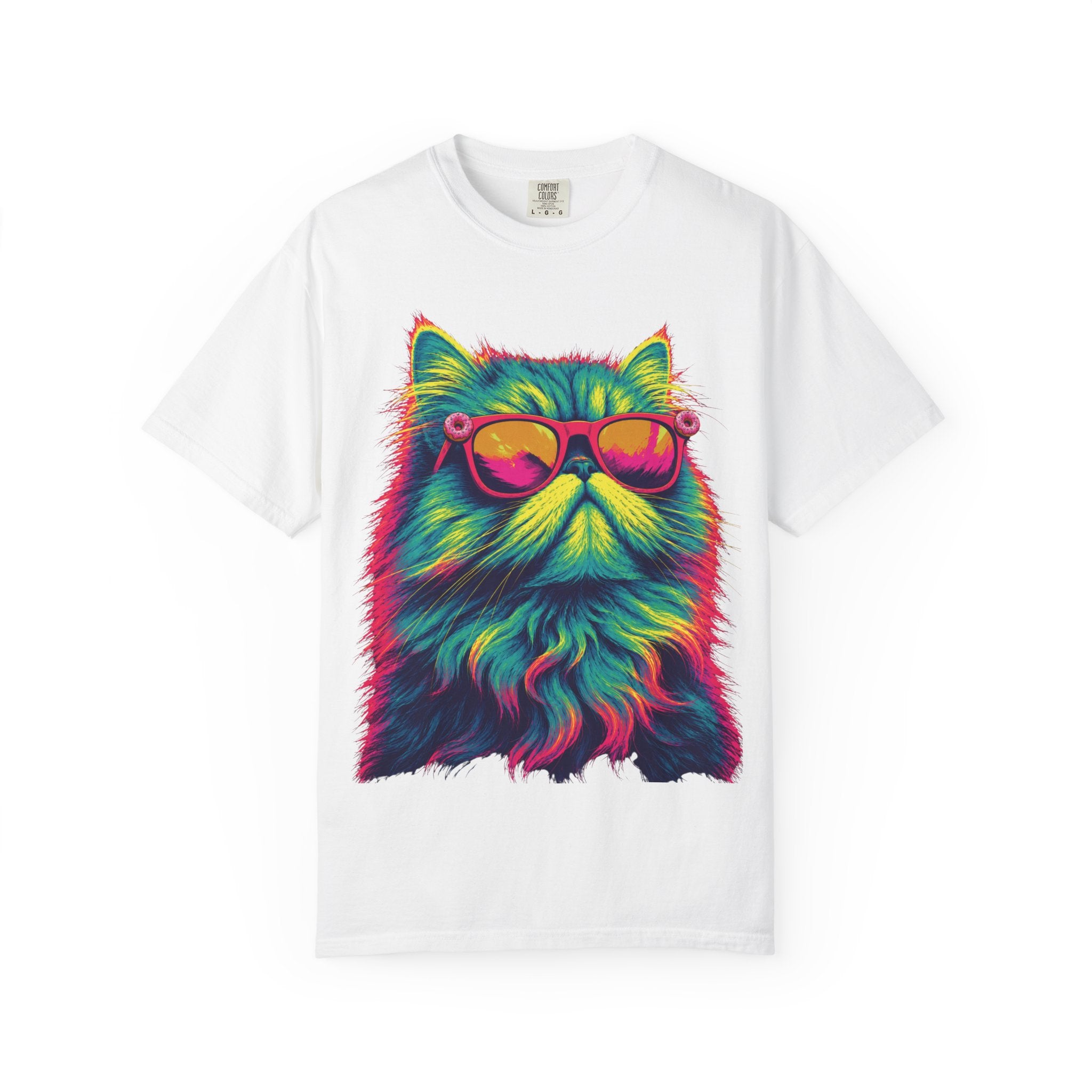 Cool Neon Cat T-Shirt — Colorful Sunglasses Kitten Graphic Tee