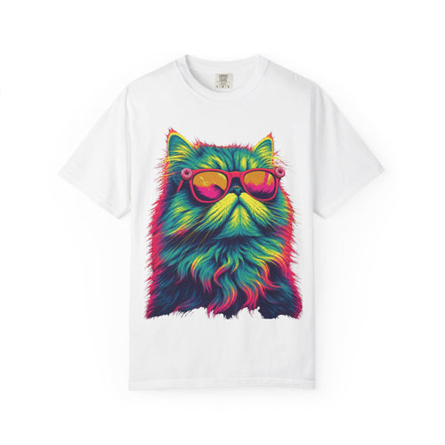 Cool Neon Cat T-Shirt — Colorful Sunglasses Kitten Graphic Tee