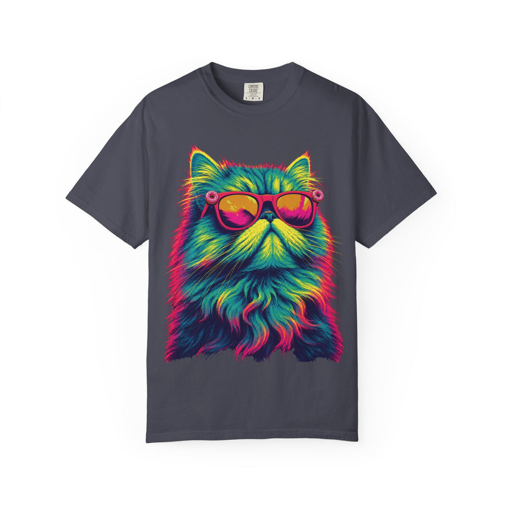 Cool Neon Cat T-Shirt — Colorful Sunglasses Kitten Graphic Tee