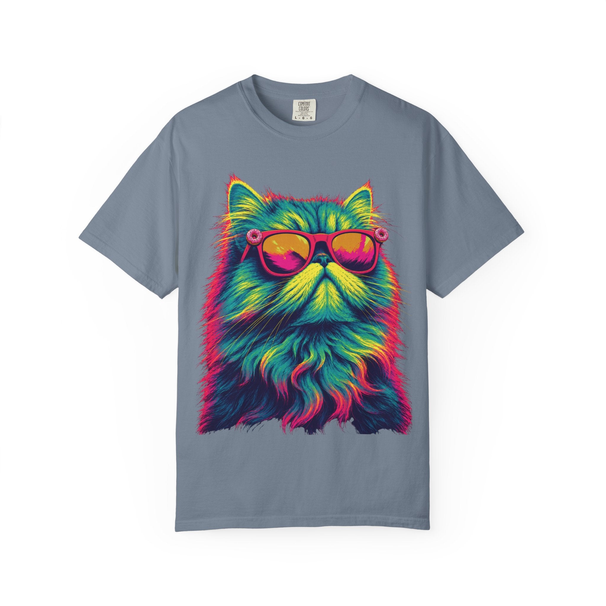 Cool Neon Cat T-Shirt — Colorful Sunglasses Kitten Graphic Tee