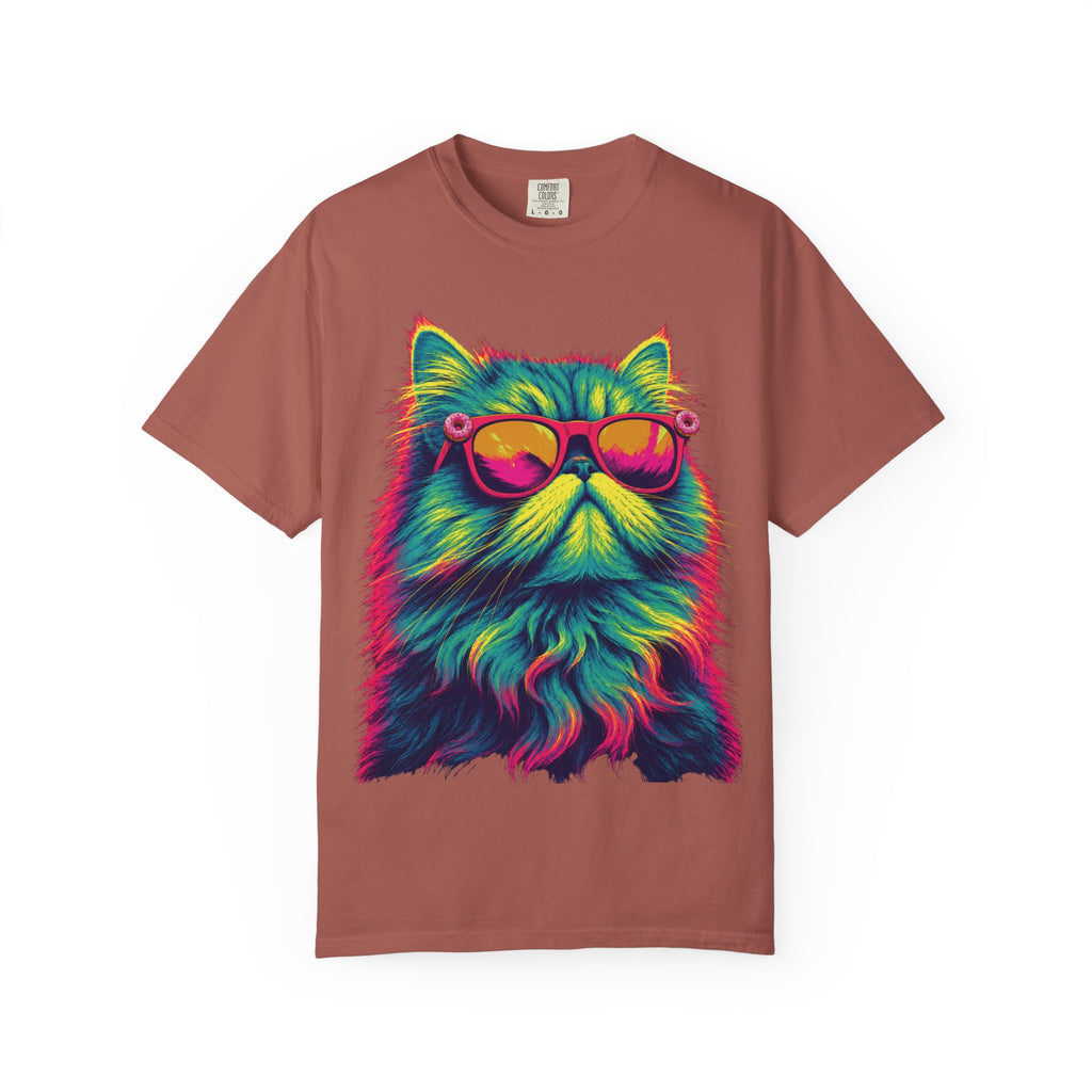 Cool Neon Cat T-Shirt — Colorful Sunglasses Kitten Graphic Tee