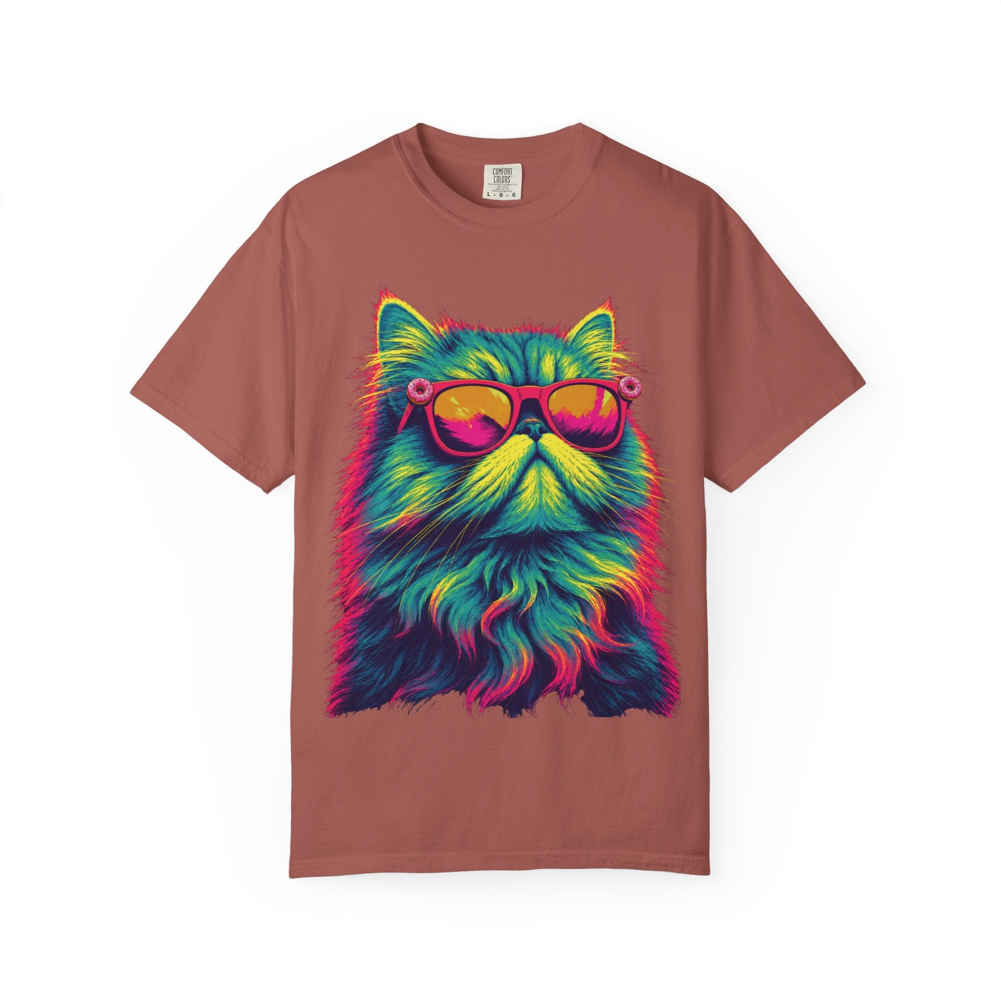 Cool Neon Cat T-Shirt — Colorful Sunglasses Kitten Graphic Tee