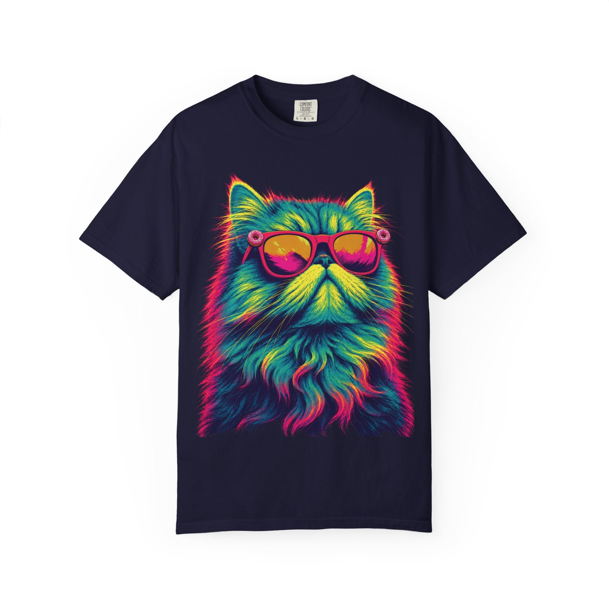 Cool Neon Cat T-Shirt — Colorful Sunglasses Kitten Graphic Tee